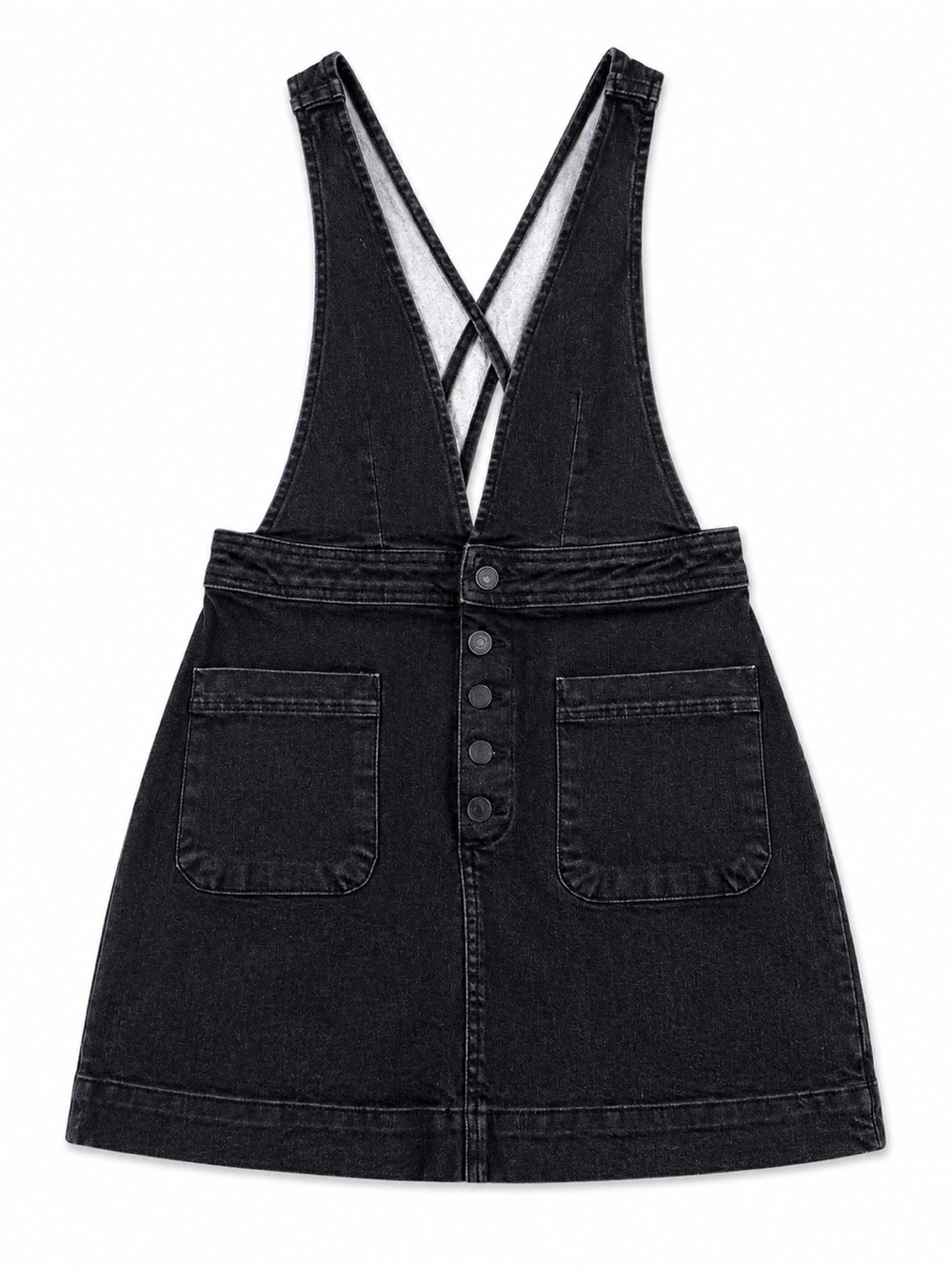 Free People Black Denim Overall Pinafore Mini Dress Womens Size 2 Y2K Festival